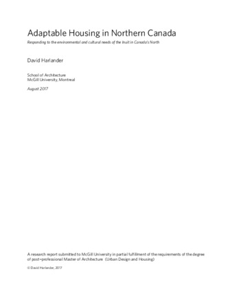 Adaptable Housing in Northern Canada Responding to the environmental and cultural needs of the Inuit in Canada’s North thumbnail