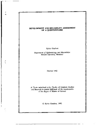 Development and reliability assessment of a questionnaire thumbnail