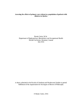 Assessing the effects of primary care reform within Quebec's diabetic patient population thumbnail