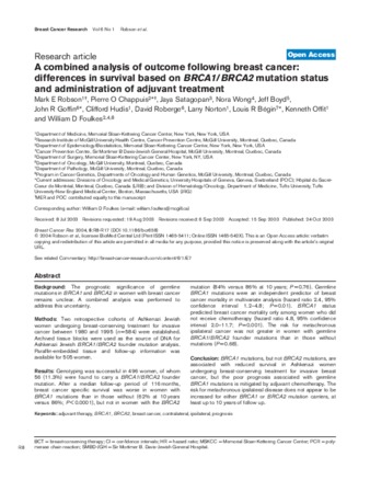 A combined analysis of outcome following breast cancer: differences in survival based on BRCA1/BRCA2 mutation status and administration of adjuvant treatment thumbnail