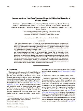 Impacts on Ocean Heat from Transient Mesoscale Eddies in a Hierarchy of Climate Models thumbnail