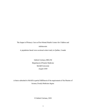 The impact of primary care on first mental health contact for children and adolescents: a population-based cross-sectional cohort study in Québec, Canada thumbnail