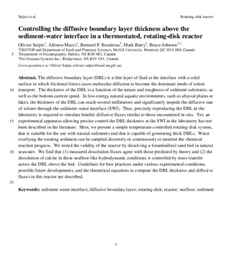 Controlling the diffusive boundary layer thickness above the sediment–water interface in a thermostated rotating‐disk reactor thumbnail