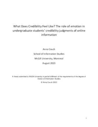 What Does Credibility Feel Like? The role of emotion in undergraduate students' credibility judgments of online information thumbnail