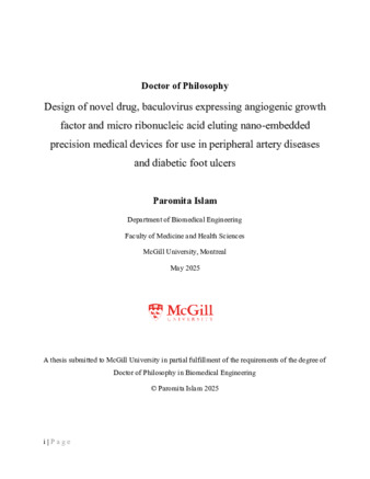 Design of novel drug, baculovirus expressing angiogenic growth factor and micro ribonucleic acid eluting nano-embedded precision medical devices for use in peripheral artery diseases and diabetic foot ulcers thumbnail