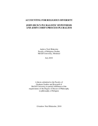 Accounting for religious diversity: John Hick's pluralistic hypothesis and John Cobb's process pluralism thumbnail