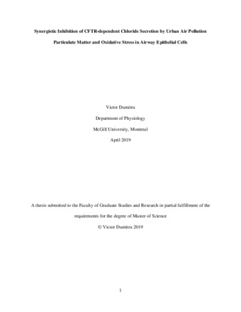 Synergistic inhibition of CFTR-dependent chloride secretion by urban air pollution particulate matter and oxidative stress in airway epithelial cells thumbnail