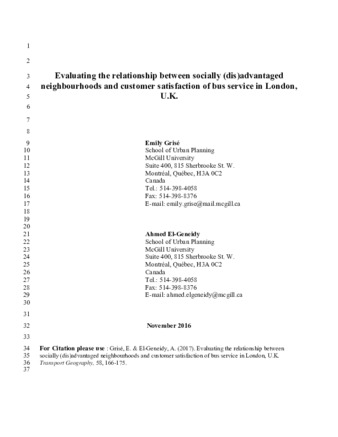 Evaluating the relationship between socially (dis)advantaged neighbourhoods and customer satisfaction of bus service in London, U.K. thumbnail