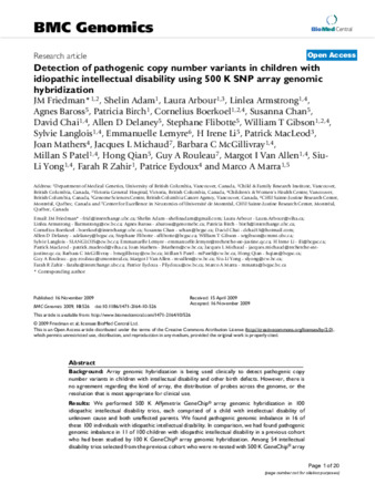 Detection of pathogenic copy number variants in children with idiopathic intellectual disability using 500 K SNP array genomic hybridization thumbnail