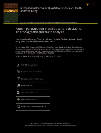 Patient participation in palliative care decisions: An ethnographic discourse analysis thumbnail