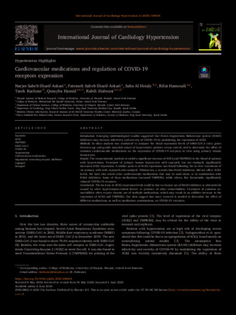Cardiovascular medications and regulation of COVID-19 receptors expression thumbnail