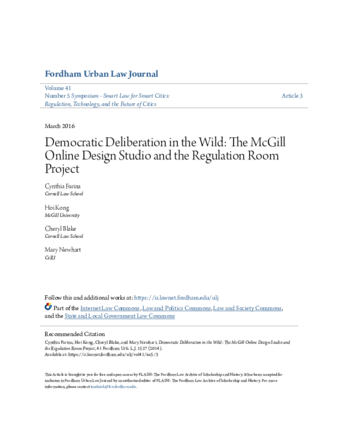 Democratic Deliberation in the Wild: The McGill Online Design Studio and the Regulation Room Project thumbnail