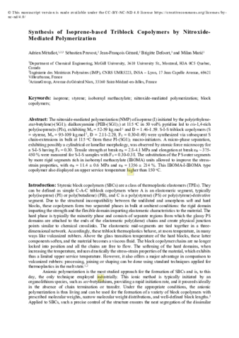 Synthesis of Isoprene-based Triblock Copolymers by Nitroxide- Mediated Polymerization  thumbnail