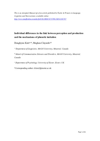 Individual differences in the link between perception and production and the mechanisms of phonetic imitation. thumbnail