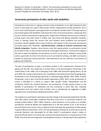 The community participation of seniors with disabilities: A matter of self-determination, inclusive environments and identity integration thumbnail