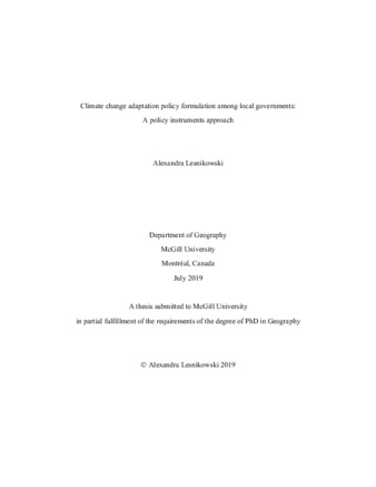 Climate change adaptation policy formulation among local governments: A policy instruments approach thumbnail