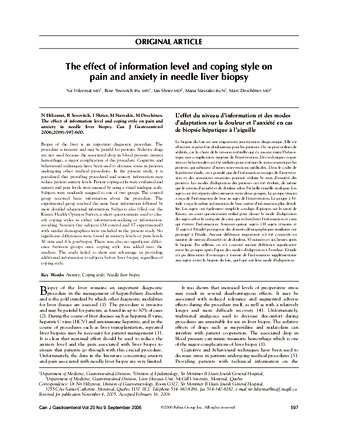 The Effect of Information Level and Coping Style on Pain and Anxiety in Needle Liver Biopsy thumbnail