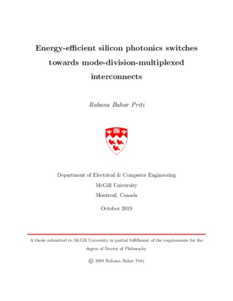 Energy-efficient silicon photonics switches towards mode-division-multiplexed interconnects thumbnail