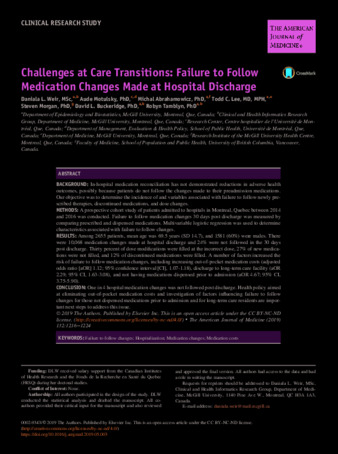 Challenges at Care Transitions: Failure to Follow Medication Changes Made at Hospital Discharge thumbnail