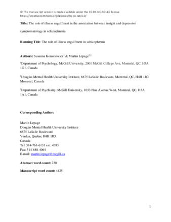 The role of illness engulfment in the association between insight and depressive symptomatology in schizophrenia thumbnail