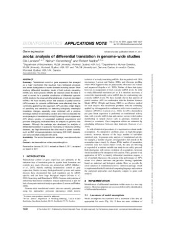 anota: analysis of differential translation in genome-wide studies  thumbnail