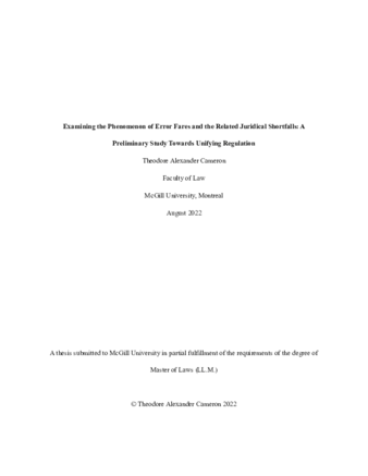 Examining the Phenomenon of Error Fares and the Related Juridical Shortfalls: A Preliminary Study Towards Unifying Regulation thumbnail