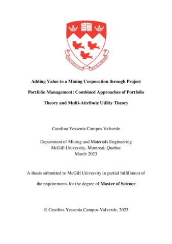 Adding value to a mining corporation through project portfolio management: Combined approaches of portfolio theory and multi-attribute utility theory thumbnail