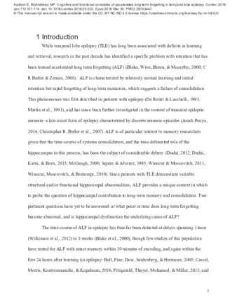 Cognitive and functional correlates of accelerated long-term forgetting in temporal lobe epilepsy thumbnail