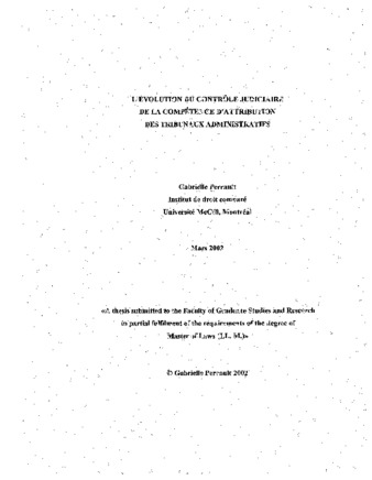 L'evolution du controle judiciaire de la competence d'attribution des tribunaux administratifs thumbnail