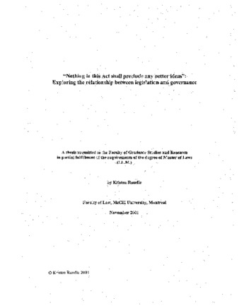 "Nothing in this act shall preclude any better ideas" : exploring the relationship between legislation and governance thumbnail