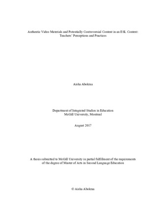 Authentic video materials and potentially controversial content in an ESL context: teachers' perceptions and practices thumbnail