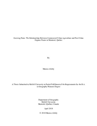 Growing Pains: The Relationships Between Commercial Rooftop Greenhouses and Small-Scale Organic Farms in Montreal, Quebec thumbnail