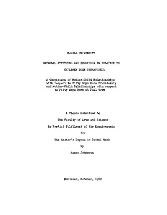 Maternal attitudes and behaviour in relation to children born prematurely. thumbnail