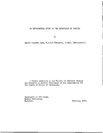 An experimental study of the metastasis of tumours. thumbnail