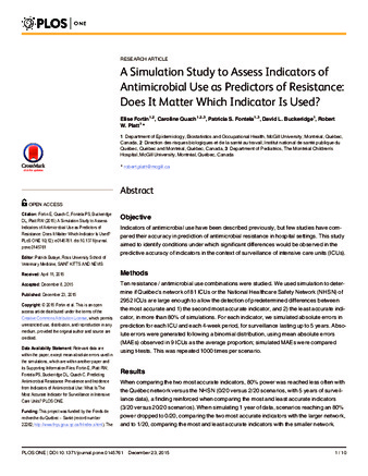 A Simulation Study to Assess Indicators of Antimicrobial Use as Predictors of Resistance: Does It Matter Which Indicator Is Used? thumbnail