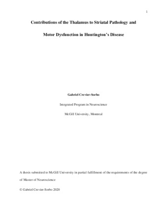 Contributions of the Thalamus to Striatal Pathology and Motor Dysfunction in Huntington’s Disease thumbnail