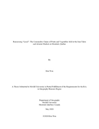 Reassessing “Local”: The Commodity Chains of Fruits and Vegetables Sold at the Jean Talon and Atwater Markets in Montréal, Québec thumbnail