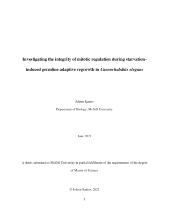 Investigating the integrity of mitotic regulation during starvation-induced germline adaptive regrowth in C. elegans thumbnail