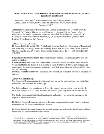 Mothers’ and fathers’ sleep: Is there a difference between first-time and experienced parents of 6-month-olds? thumbnail
