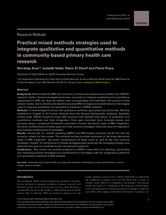 Practical mixed methods strategies used to integrate qualitative and quantitative methods in community-based primary health care research thumbnail