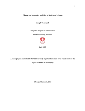 Clinical and Biomarker Modelling of Alzheimer's disease thumbnail