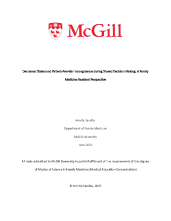 Decisional Stakes and Patient-Provider Incongruency during Shared Decision Making: A Family Medicine Resident Perspective thumbnail