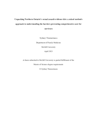 Unpacking Northern Ontario’s sexual assault evidence kits: a mixed methods approach to understanding the barriers preventing comprehensive care for survivors thumbnail