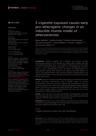 E-cigarette exposure causes early pro-atherogenic changes in an inducible murine model of atherosclerosis thumbnail