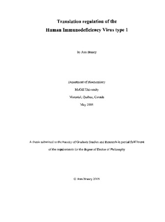 Translation regulation of the Human Immunodeficiency Virus type 1 thumbnail