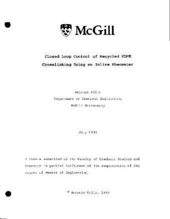 Closed loop control of recycled HDPE crosslinking using an inline rheometer thumbnail