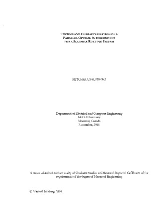 Testing and characterization of a parallel optical interconnect for a scalable routing system thumbnail