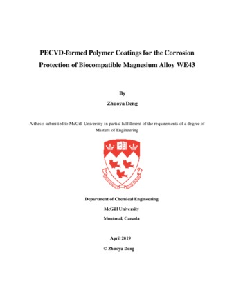 PECVD-formed polymer coatings for the corrosion protection of biocompatible magnesium alloy WE43 thumbnail
