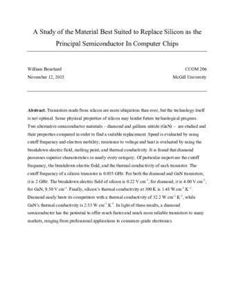 A Study of the Material Best Suited to Replace Silicon as thePrincipal Semiconductor In Computer Chips thumbnail