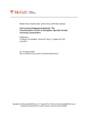 Overcoming Pedagogical Solitude: The Transformative Power of Discipline-Specific Faculty Learning Communities thumbnail